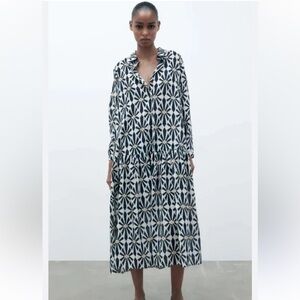 Zara Black and White Geometric Maxi Dress L